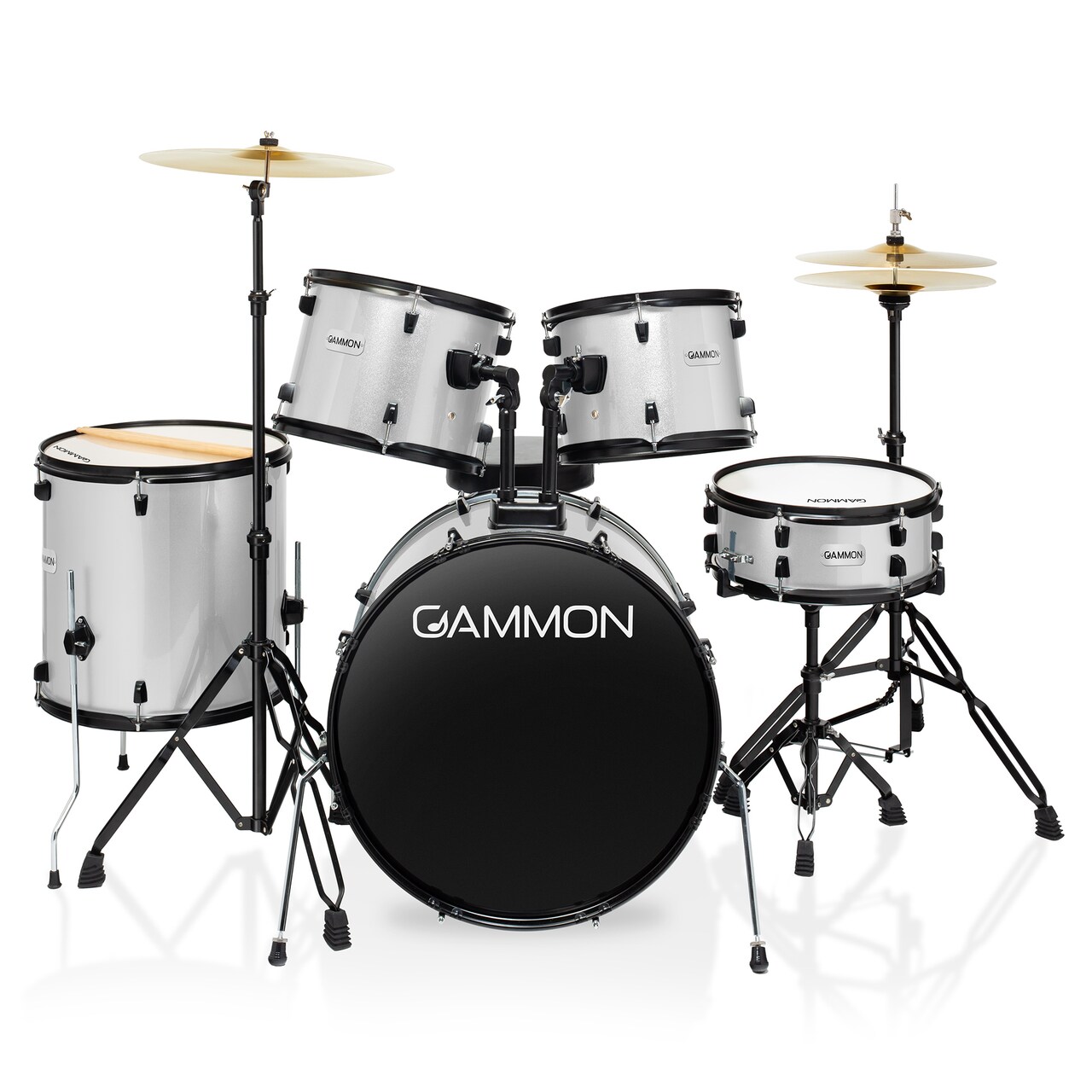Gammon Percussion Full Size Complete Adult 5-Piece Drum Set with Cymbals, Stands, Stool, and Sticks